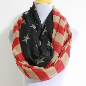 Vintage-inspired American flag infinity scarf.